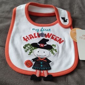 Baby's first Halloween adorable bib from Carter's applique witch+ black cat